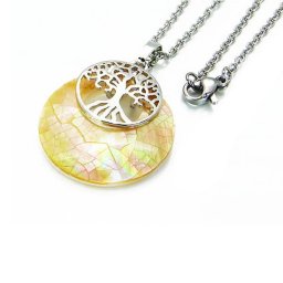 Élet fája nemesacél nyaklánc gyöngyházzal