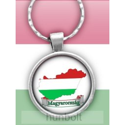 Magyarország térkép, felírattal, kerek, üveglencsés kulcstartó