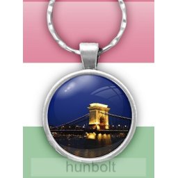 Budapesti Lánchíd éjszaka üveglencsés kulcstartó