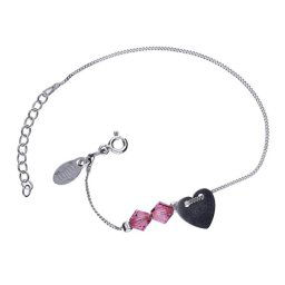 Ezüst karlánc gravírozható szív dísszel, Swarovski gyöngyökkel