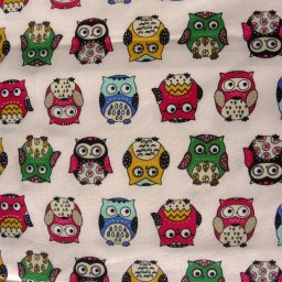 UHU, ekrü-bordó bagoly mintás gyerektextil pamutvászon méteráru