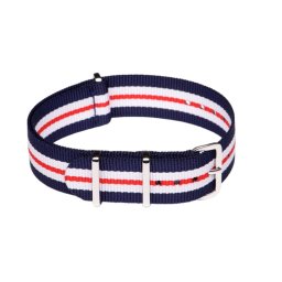 NATO SZÍJ, SÖTÉTKÉK/FEHÉR/PIROS, 20MM