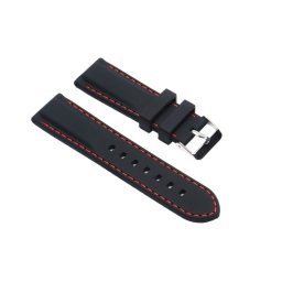 Szilikon óraszíj, fekete/piros varrás, 22mm