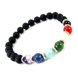 Férfi csakra karkötő matt ónix kövekkel