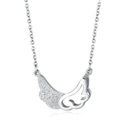 Angyalszárny nemesacél nyaklánc, csillogó szemcsékkel