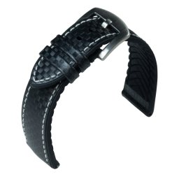 EULIT Eutec Carbon bőr óraszíj, fekete/fehér 22mm