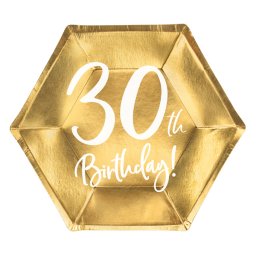 Papír tányér, 30-as számmal, arany, 6db/cs