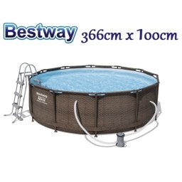 Bestway 366x100cm fémvázas RATTAN MINTÁS medence szett 2m3/h vízforgatóval BW 56709