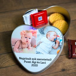 Szív alakú fényképes fémdoboz