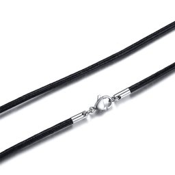 Fekete bőr nyaklánc nemesacél kapoccsal - 50 cm