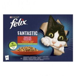 FELIX FANTASTIC Csirkével és paradicsommal/Marhával és sárgarépával aszpikban nedves macskaeledel 4x100g