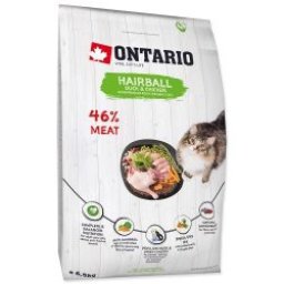 ONTARIO Cat Hairball Duck 6,5kg (száraztáp szőrlabda képződés ellen macskáknak)