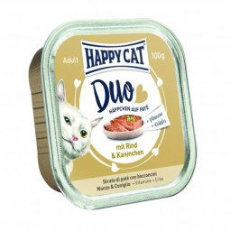 HAPPY CAT DUO PÁSTÉTOMOS FALATKÁK MARHA-NYÚL 12x100g