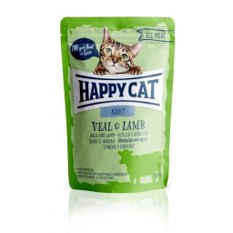 HAPPY CAT POUCH HÚS ADULT BORJÚ-BÁRÁNY 24x85g
