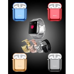 Akciós csomag! Apple Watch fém óraszíj + Baseus Shining AirPods tartó