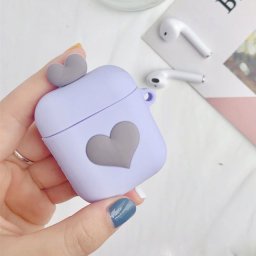 AirPods tok, rajzfilm figurás - Lila szív