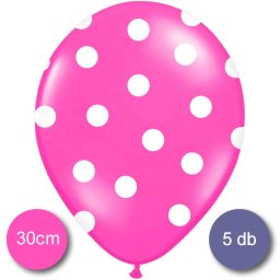 Pöttyös léggömb, 30cm, pink színben, 5 db/cs