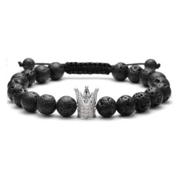 KING - Lávakő Ásvány Karkötő Ezüst Cirkónia Köves Koronás