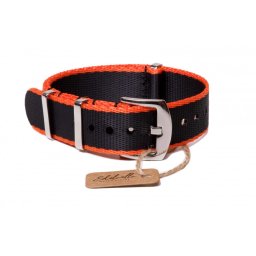 Edelwolle prémium Nato óraszíj, fekete/narancs, 20mm
