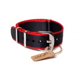 Edelwolle prémium Nato óraszíj, fekete/piros, 18mm