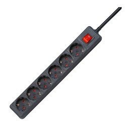 GAO Asztali elosztó 6-os kapcsolóval, 1.4m, 3x1.5, fekete 250V, 16A, 1.4m, H05VV-F 3x1.5 mm², IP20
