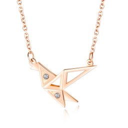 Origami kolibri nemesacél nyaklánc - rozé arany