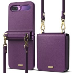 Ringke Folio Signature kinyitható bőr tok vállra akasztható pánttal Samsung Galaxy Z Flip (lila)