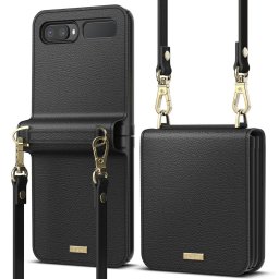 Ringke Folio Signature kinyitható bőr tok vállra akasztható pánttal Samsung Galaxy Z Flip (fekete)
