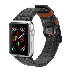 Dux Ducis Litchi légáteresztő Apple Watch óraszíj bőr belsővel, fém csattal (fekete) - 38/40mm