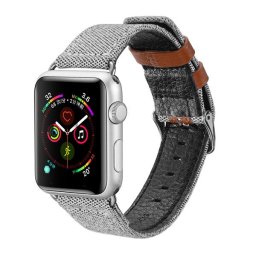 Dux Ducis Litchi légáteresztő Apple Watch óraszíj bőr belsővel, fém csattal (szürke) - 38/40mm