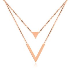 Háromszögek dupla soros titánium nyaklánc, rozé arany bevonattal