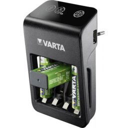 Elemtöltő, AA/AAA/9V, 4xAA 2100 mAh, LCD kijelző, VARTA \Plug\