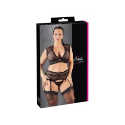 Cottelli Plus Size - strasszos, csipke fehérnemű szett (fekete)