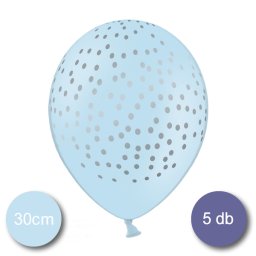 Bébi kék lufi, ezüst pöttyökkel, 5 db/cs