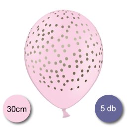 Bébi pink lufi, arany pöttyökkel, 5 db/cs