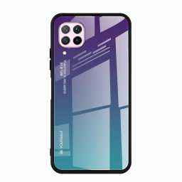 Gradient Glass színátmenetes Huawei Nova 7i / Nova 6 SE / P40 Lite tok edzett üveg hátlappal (kékeszöld-lila)
