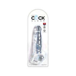 King Cock Clear 8 - átlátszó tapadókorongos, herés élethű dildó (20 cm)