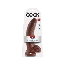King Cock 9 - nagy tapadókorongos, herés dildó (23 cm, barna)