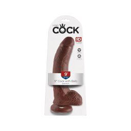 King Cock 9 - nagy tapadókorongos, herés dildó (23cm) - barna