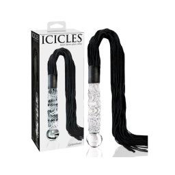 Icicles No. 38 - bőr korbács és üveg dildó (átlátszó-fekete)