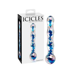 Icicles No. 08 - hullámos, kétvégű, üveg dildó (átlátszó-kék)