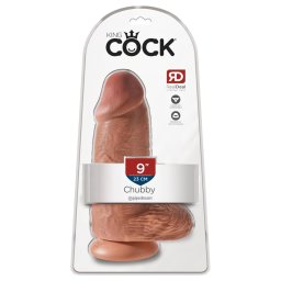King Cock 9 Chubby - tapadókorongos vastag dildó (sötét natúr, 23 cm)