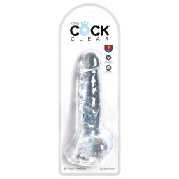 King Cock Clear 8 - átlátszó tapadókorongos, herés élethű dildó (20 cm)