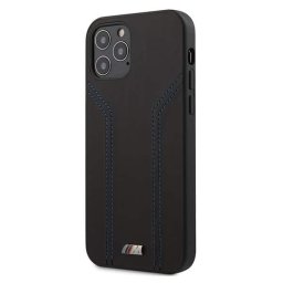 BMW M Collection Blue Lines iPhone 12 / iPhone 12 Pro bőr telefontok (fekete)