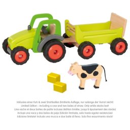 Fa traktor pótkocsival, szalmabálával és bocival