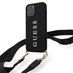 Guess Silicone Printed Logo iPhone 12 Pro Max telefontok pánttal (fekete)