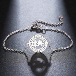 Puzzle, kristályokkal díszített nemesacél karlánc