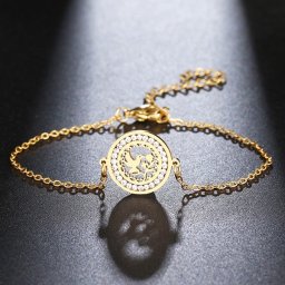 Galamb, kristályokkal díszített nemesacél karlánc - arany bevonattal