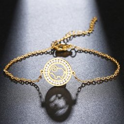 Bárány, kristályokkal díszített nemesacél karlánc - arany bevonattal