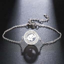 Elefánt, kristályokkal díszített nemesacél karlánc